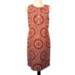 CALVIN KLEIN 8 Linen Shift Dress Sleeveless Pink Orange Medallions Knee Length